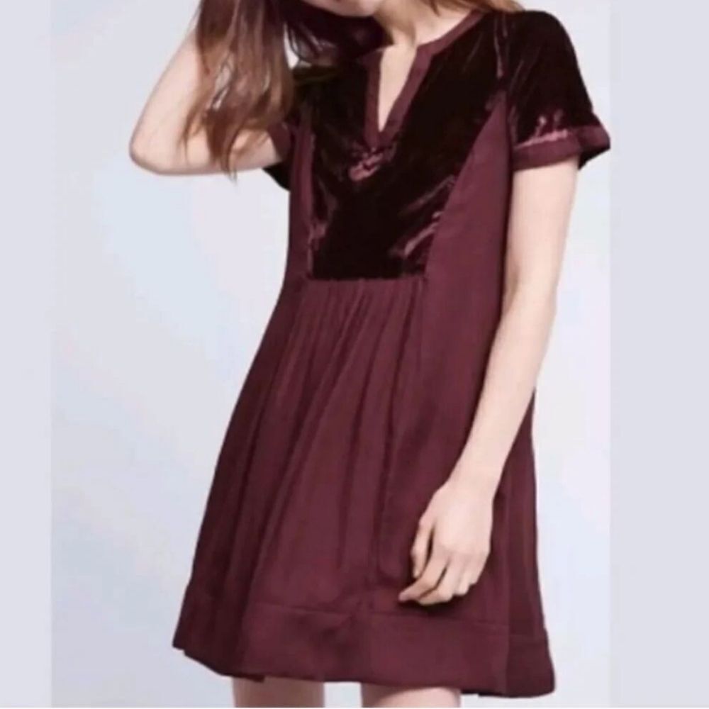 Maeve Burgundy Ingrid Tunic Style Velvet Dress. Bohemian. Artsy. Velvet. - Picture 2 of 12